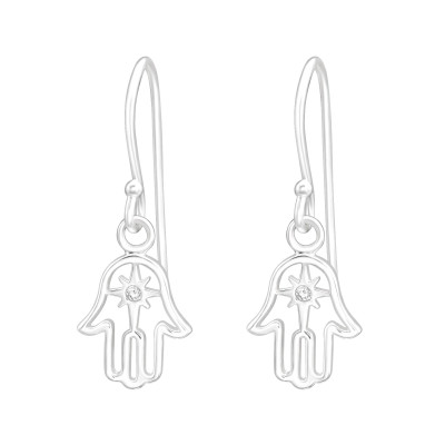 Silver Hamsa Earrings with Cubic Zirconia