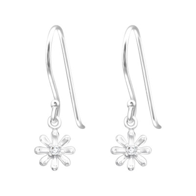 Silver Flower Earrings with Cubic Zirconia