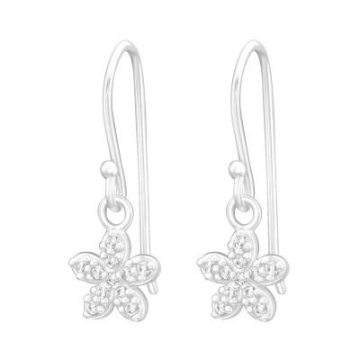 Silver Flower Earrings with Cubic Zirconia