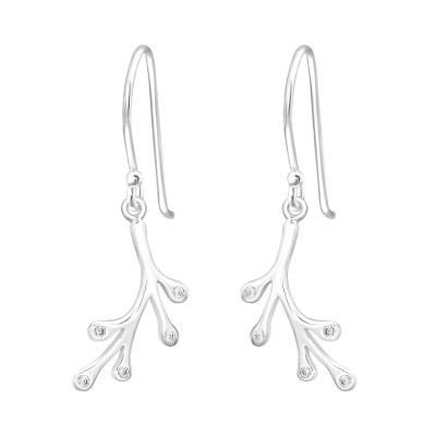 Silver Leaf Earrings with Cubic Zirconia