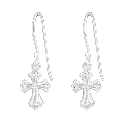 Silver Cross Earrings with Cubic Zirconia