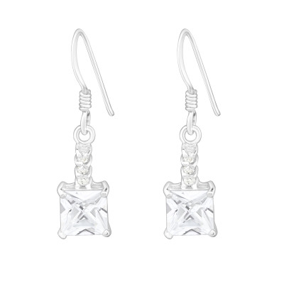 Silver Square Earrings with Cubic Zirconia