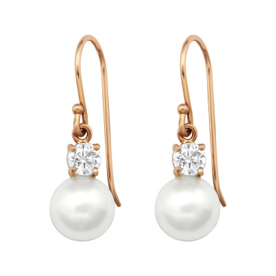 Silver Dangle Earrings with Cubic Zirconia and Synthetic Pearl