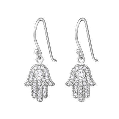 Hamsa Sterling Silver Earrings with Cubic Zirconia