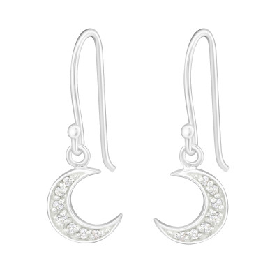 Silver Moon Earrings with Cubic Zirconia