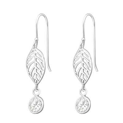 Silver Leaf Earrings with Cubic Zirconia