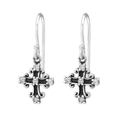 Silver Cross Earrings with Cubic Zirconia