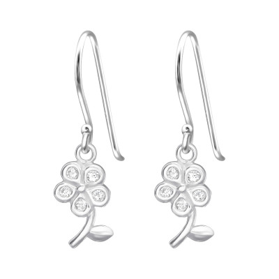 Silver Flower Earrings with Cubic Zirconia