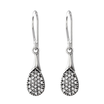 Silver Drop Bali Earrings with Cubic Zirconia