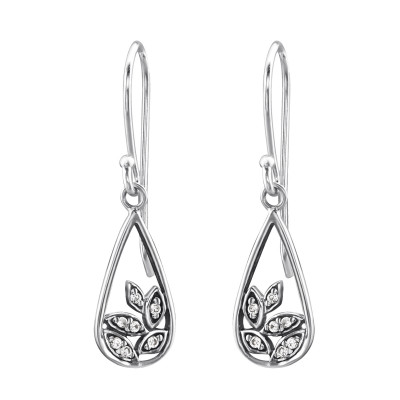 Silver Bali Leaf Earrings with Cubic Zirconia