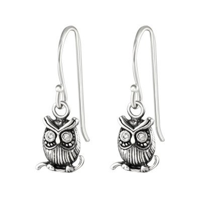 Silver Owl Earrings with Cubic Zirconia