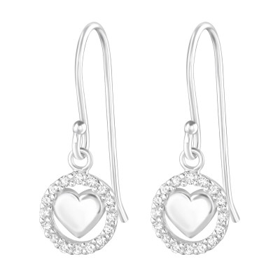 Silver Heart Earrings with Cubic Zirconia