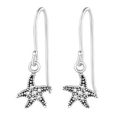 Silver Starfish Earrings with Cubic Zirconia