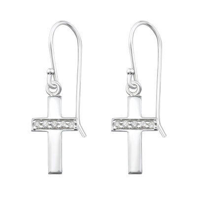 Silver Cross Earrings with Cubic Zirconia