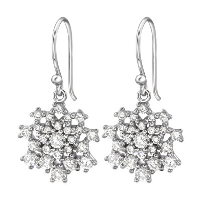 Snowflake Sterling Silver Earrings with Cubic Zirconia