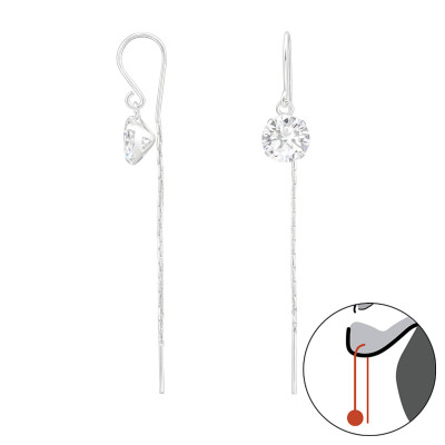 Silver Thread Through Round Earrings with Cubic Zirconia