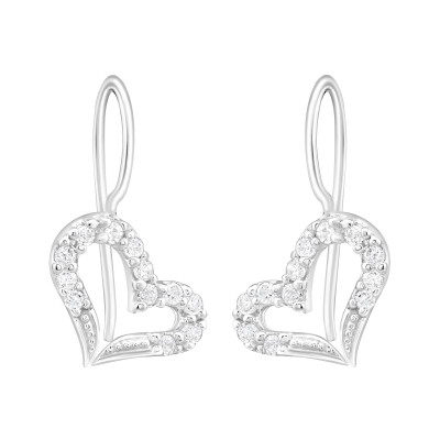 Silver Heart Earrings with Cubic Zirconia