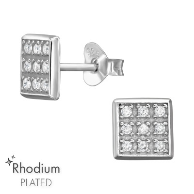 Square Sterling Silver Earrings with Cubic Zirconia