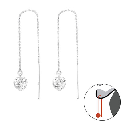 Silver Thread Through Heart Earring with Cubic Zirconia