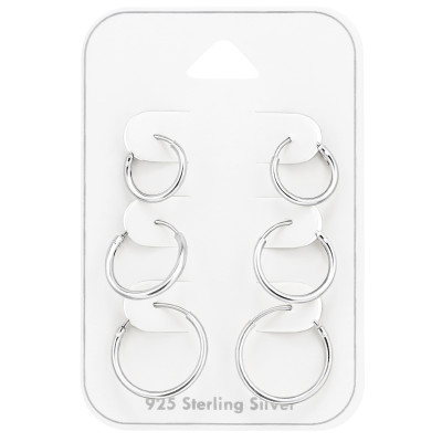 Sterling Silver Ear Hoop Set and Jewelry on Card (10-12-14mm)