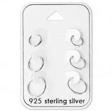 Silver 8mm, 10mm and 12mm Ear Hoop Set on Card