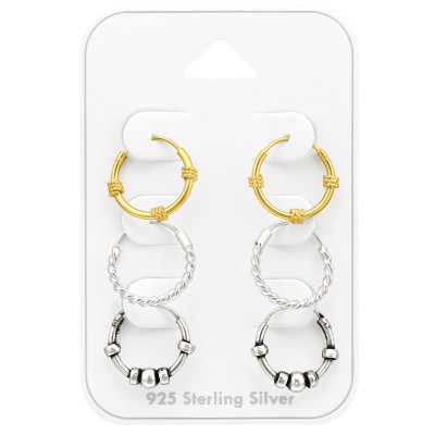 Silver Bali Hoops Set on Card