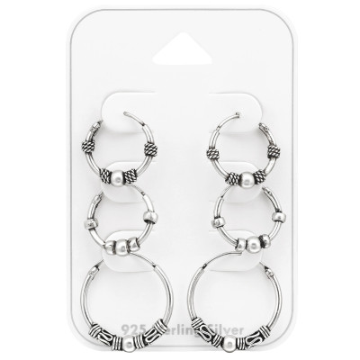 Silver Bali Hoops Set on Card