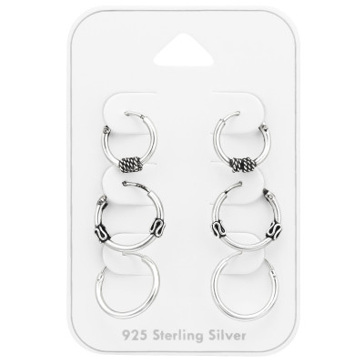 Silver Bali Hoops Set on Card