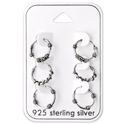 Silver Bali Hoops Set on Card