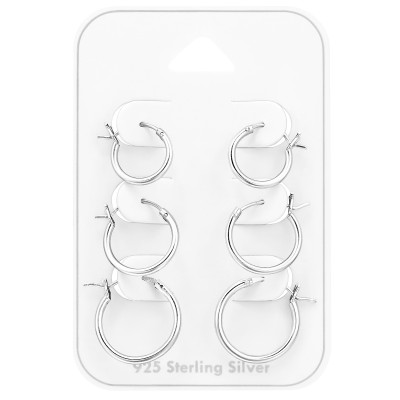 Silver French Lock Ear Hoop Set on Card (10-12-14mm)