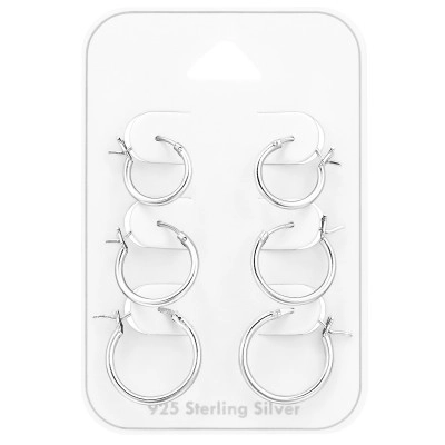 Silver French Lock Ear Hoop Set on Card (10-12-14mm)