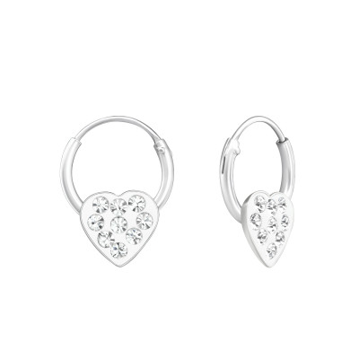 Silver Heart Ear Hoop with Crystal
