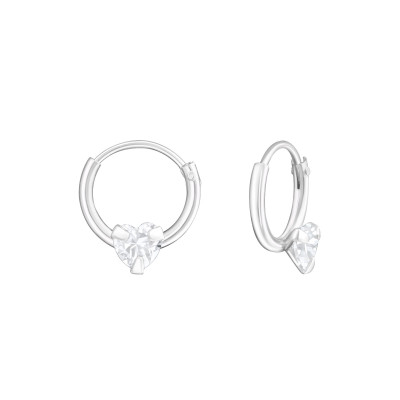 Silver Round Ear Hoops with Cubic Zirconia