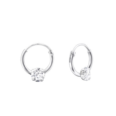 Silver Round Ear Hoops with Cubic Zirconia