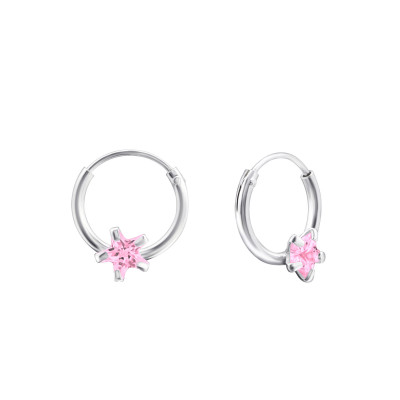 Silver Star Ear Hoops with Cubic Zirconia