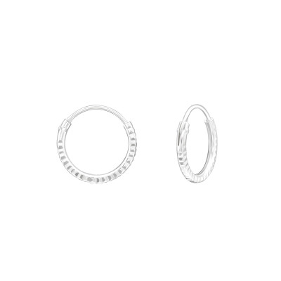 Silver Diamond Cut 10mm Ear Hoops