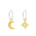 Silver Ear Hoops with Hanging Moon & Star with Crystal