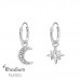 Hanging Moon and Star Sterling Silver Ear Hoops with Crystal