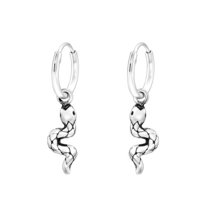 Silver Ear Hoops with Hanging Snake