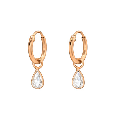 Silver Ear Hoops with a Hanging Teardrop-Shaped Cubic Zirconia