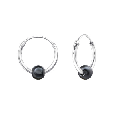 Silver Ear Hoops with Hanging Ball