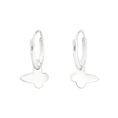 Silver Ear Hoops with Hanging Butterfly