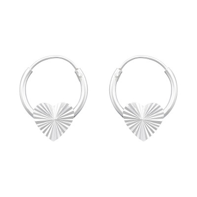 Silver Heart Ear Hoops