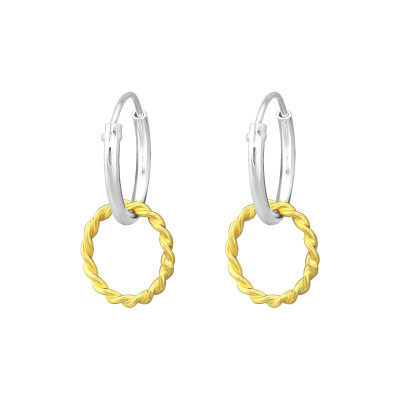Silver Ear Hoops with Hanging Circle