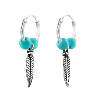 Silver with Ear Hoops Hanging Feather