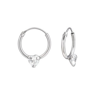 Silver Heart Ear Hoops with Cubic Zirconia