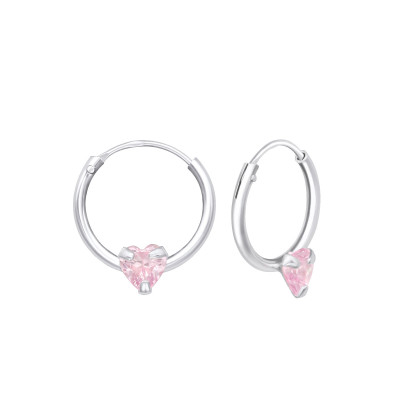 Silver Heart Ear Hoops with Cubic Zirconia