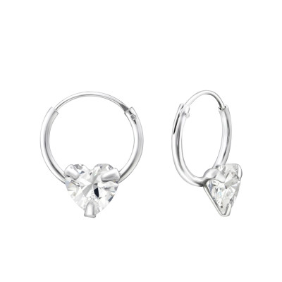 Silver Heart Ear Hoops with Cubic Zirconia