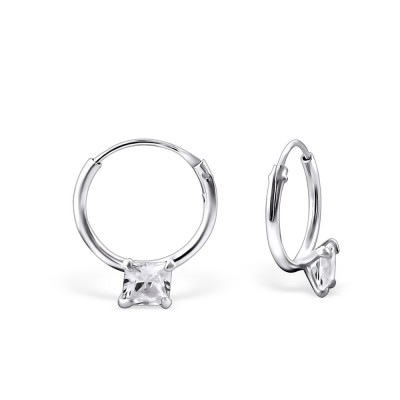 Square Sterling Silver Ear Hoops with Cubic Zirconia