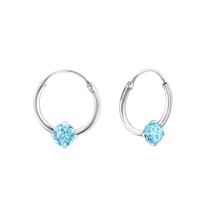 Silver Round Ear Hoops with Cubic Zirconia